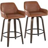 Daniella 26" Swivel Counter Stool in Walnut Glazed Wood & Camel Leatherette (Set of 2)